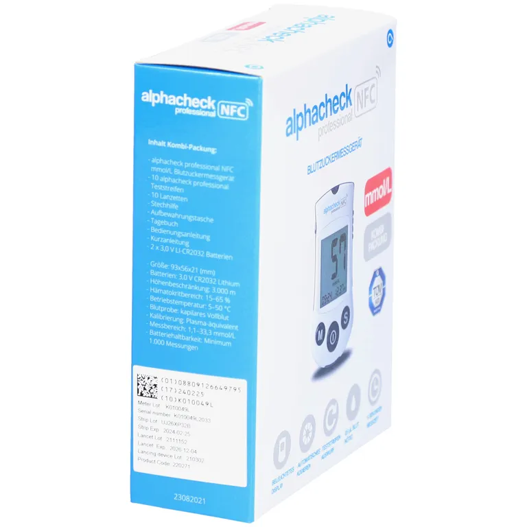 Shopapotheke ALPHACHECK® Professional Blutzuckermessgerät Mmol/l Kombipack