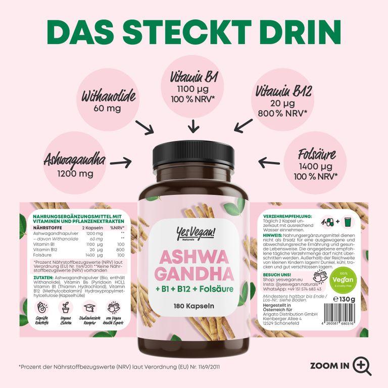 Shopapotheke Ashwagandha Kapseln (180 Stück) Hochdosiert Mit Ashwagandha Hochdosiert Vitamin B12 B1 B6