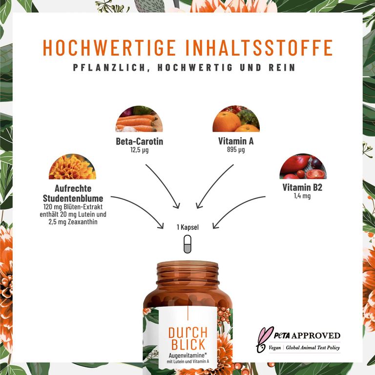 Shopapotheke Augenvitamine - Lutein Zeaxanthin Komplex Mit Beta Carotin & Vitamin A - Durchblick - NATURTREU®