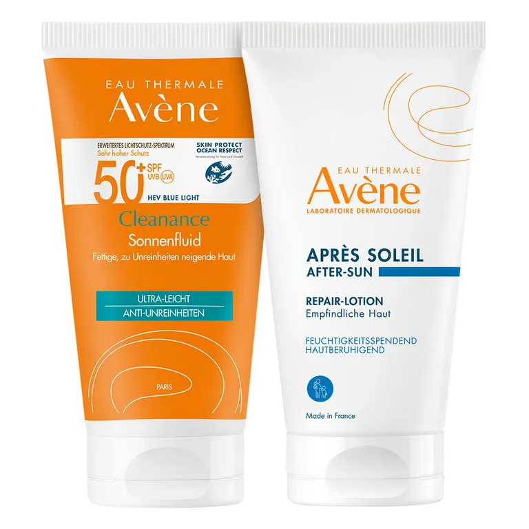 shopapotheke Avène Cleanance Sonnenfluid LSF 50+ - für fettige unreine Haut + Avène After Sun Repairlotion 50ml GRATIS