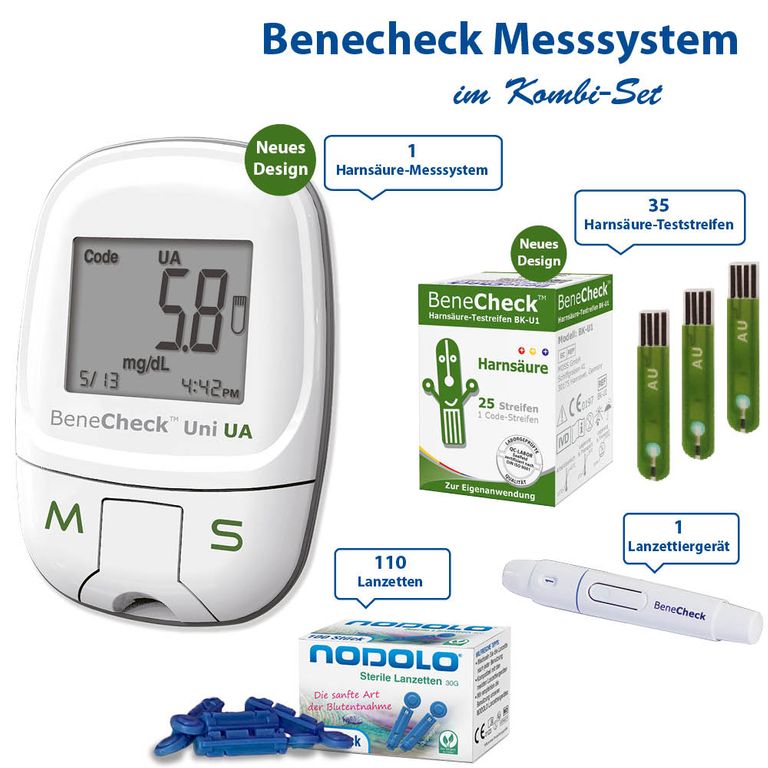 Shopapotheke BeneCheck Harnsäure-Messgerät Premium- Kombi Set Mit Teststreifen Und Lanzetten