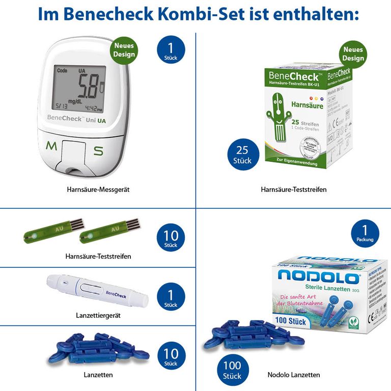 Shopapotheke BeneCheck Harnsäure-Messgerät Premium- Kombi Set Mit Teststreifen Und Lanzetten