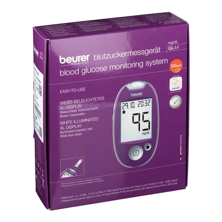 Shopapotheke Beurer GL44 Blutzuckermessgerät Mg/dl Lila