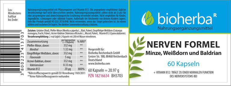 Shopapotheke Bioherba Nerven Formel Minze Weißdorn Und Baldrian Kapseln