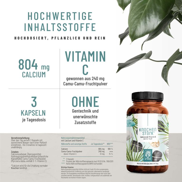 Shopapotheke Calcium Kapseln Mit Vitamin C - 120 Kalzium Kapseln - Knochenstark - NATURTREU®