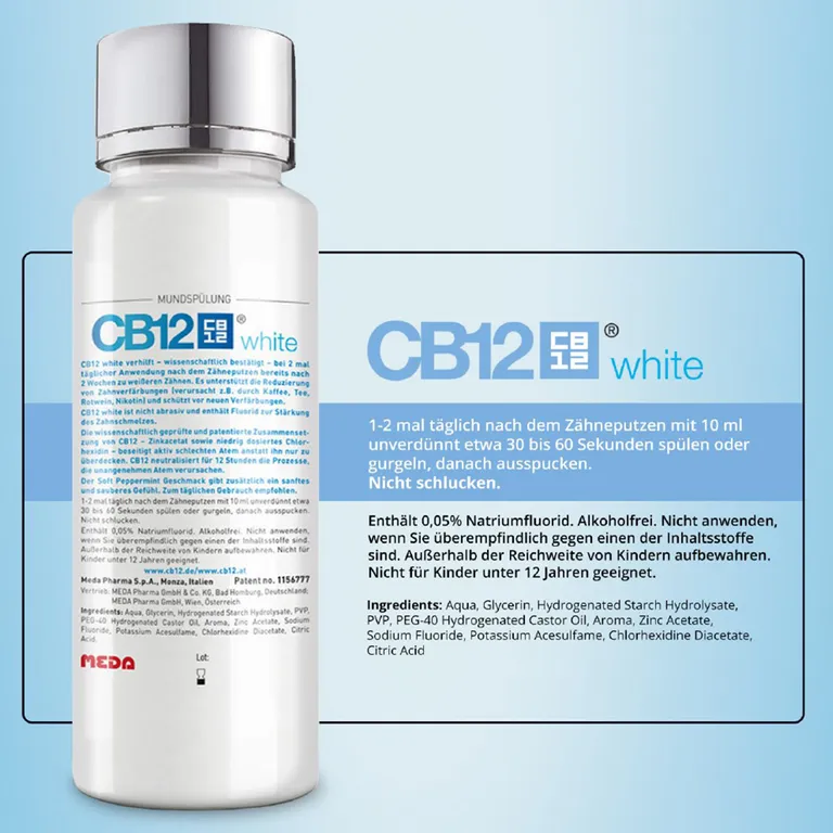 Shopapotheke CB12 White Mundspülung: Mundwasser Für Weißere Zähne Und Frischen Atem Mit Zinkacetat & Chlorhexidin