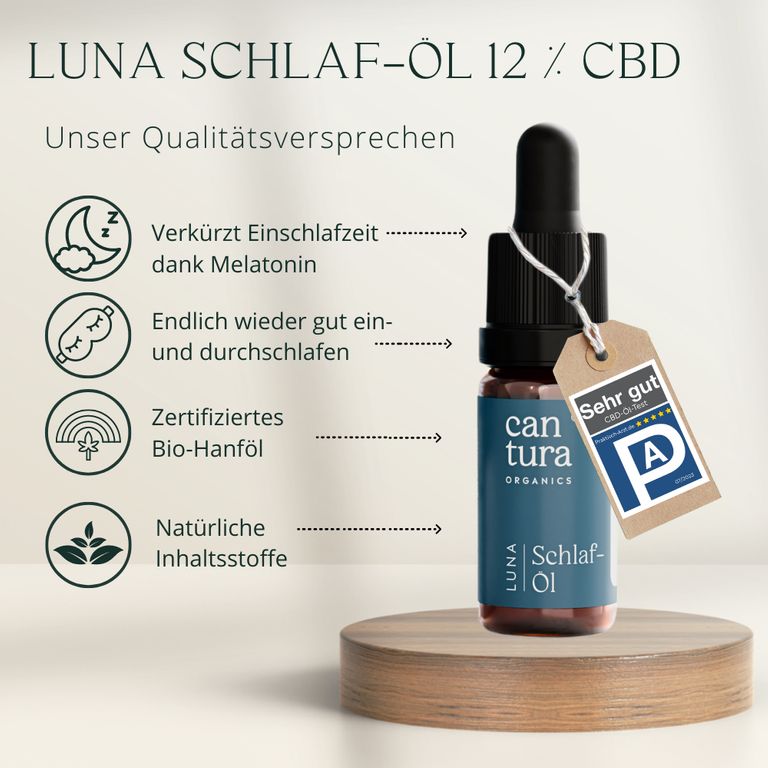 Shopapotheke CBD-SCHLAF-ÖL LUNA : 300 CBD-Tropfen Mit 12% BIO-CBD + MELATONIN Von CANTURA® (Hanföl-Schlaftropfen)