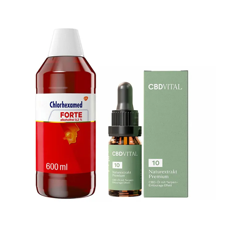 shopapotheke CBD VITAL Naturextrakt Premium Öl 10 % + Chlorhexamed® FORTE alkoholfrei 0 2%