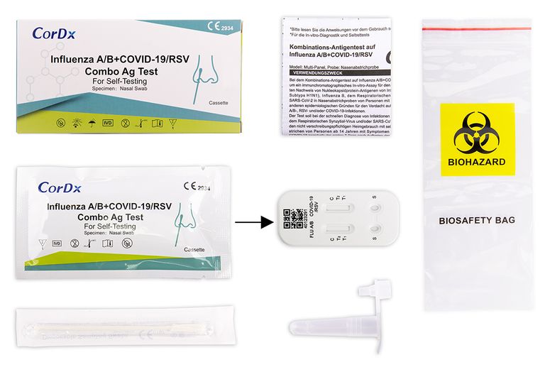 Shopapotheke CorDx 4 In 1 Kombi-Test RSV Viren + Corona COVID-19 + Influenza A + B