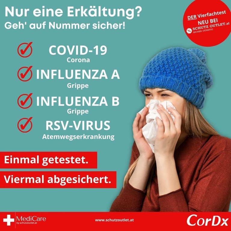 Shopapotheke CorDX 4in1 Antigentest Für Influenza A/B + COVID-19 + RSV + GRATIS NANO FFP2