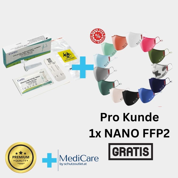 Shopapotheke CorDX 4in1 Antigentest Für Influenza A/B + COVID-19 + RSV + GRATIS NANO FFP2
