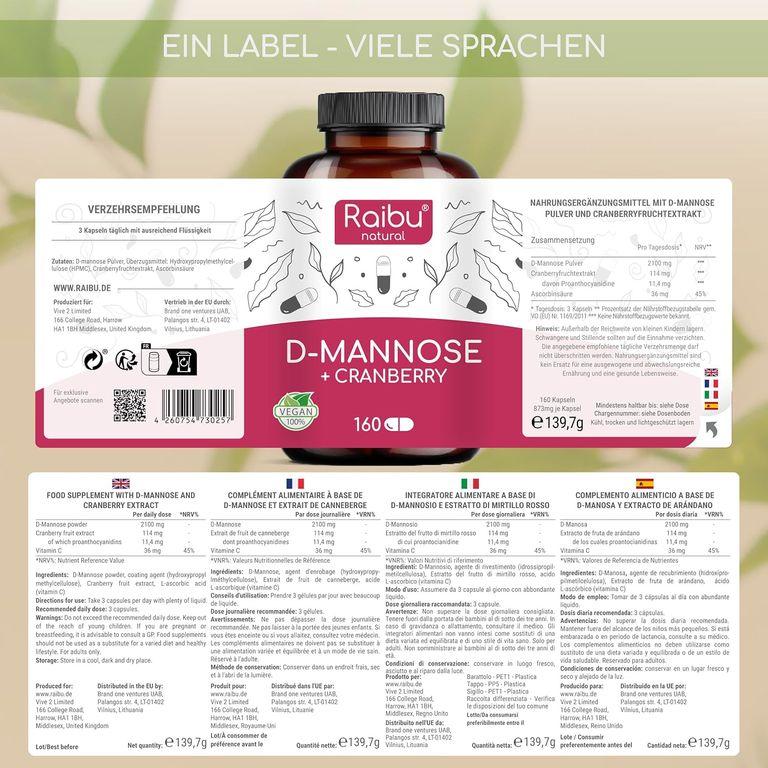 Shopapotheke D-Mannose Cranberry Kapseln Hochdosiert - RAIBU