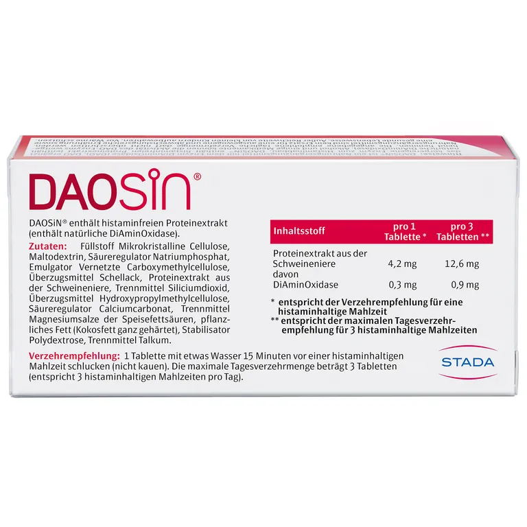 Shopapotheke DAOSiN® Tabletten Zur Ergänzung Des Körpereigenen DAO-Enzyms Zum Histaminabbau Aus Der Nahrung