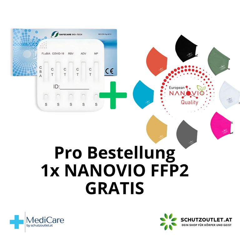 Shopapotheke Deepblue 6in1 Profitest Corona COVID-19 Grippe A/B RSV Adenovirus Mycoplasma+Gratis Nanovio FFP2