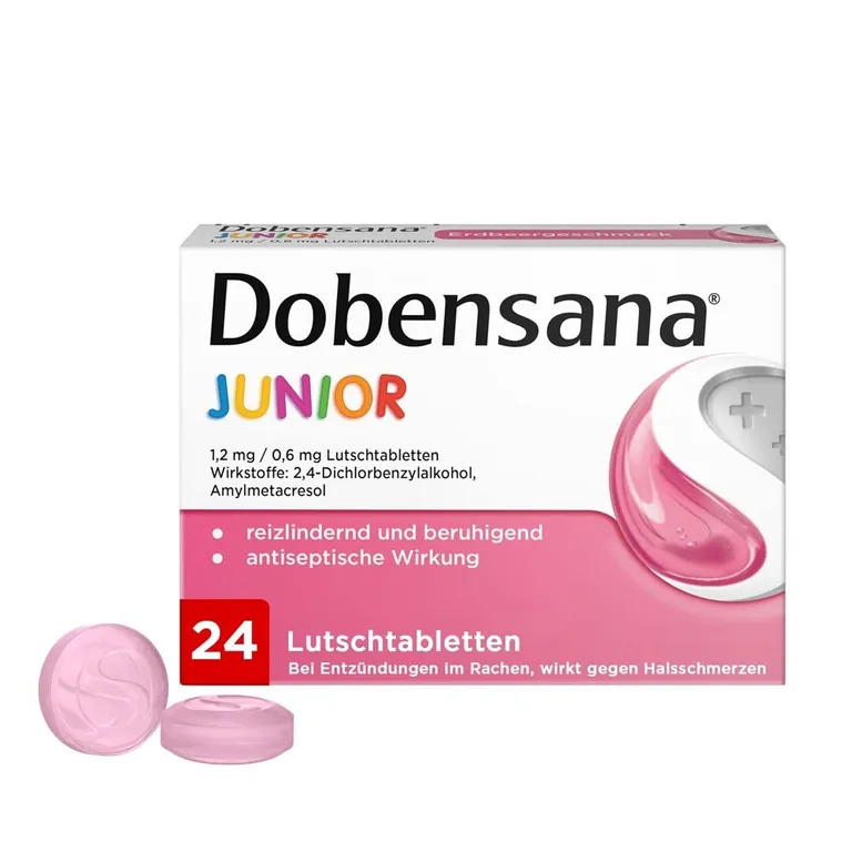 shopapotheke Dobensana® Junior Lutschtabletten Erdbeergeschmack bei ersten Anzeichen von​ Halsschmerzen