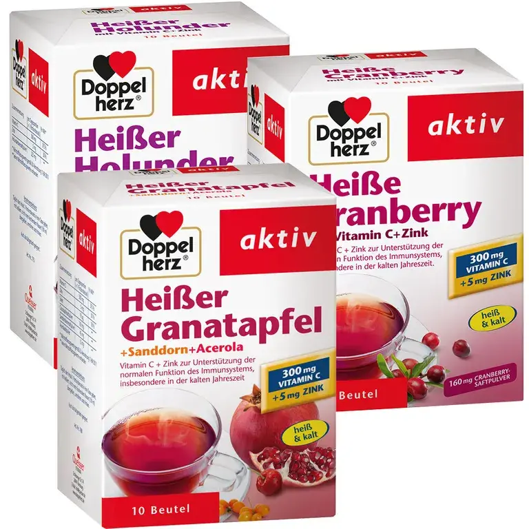 shopapotheke Doppelherz® aktiv Heißes 3er Set Holunder + Cranberry + Granatapfel