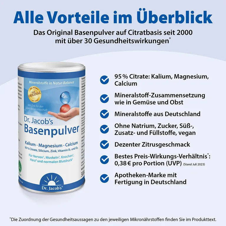 Shopapotheke Dr. Jacob's Basenpulver Original Basen-Citrat-Mineralstoffe Basische Elektrolyte
