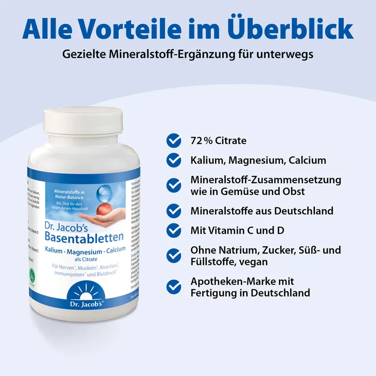 Shopapotheke Dr. Jacob's Basentabletten Basen-Citrat-Mineralstoffe Kalium Magnesium Calcium