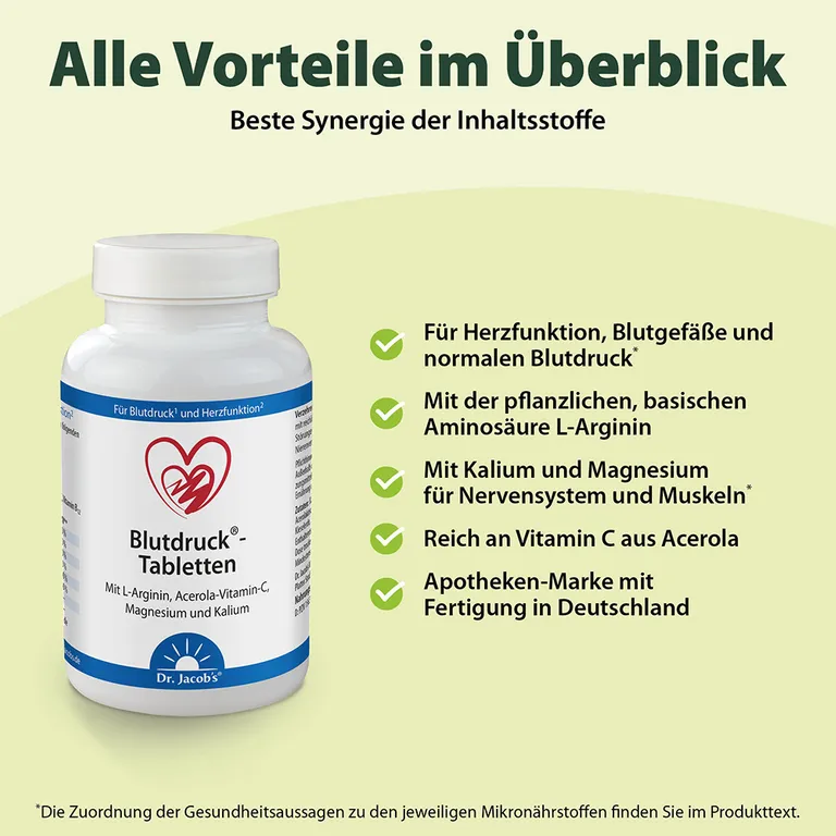 Shopapotheke Dr. Jacob's Blutdruck-Tabletten L-Arginin Acerola-Vitamin-C Magnesium Kalium