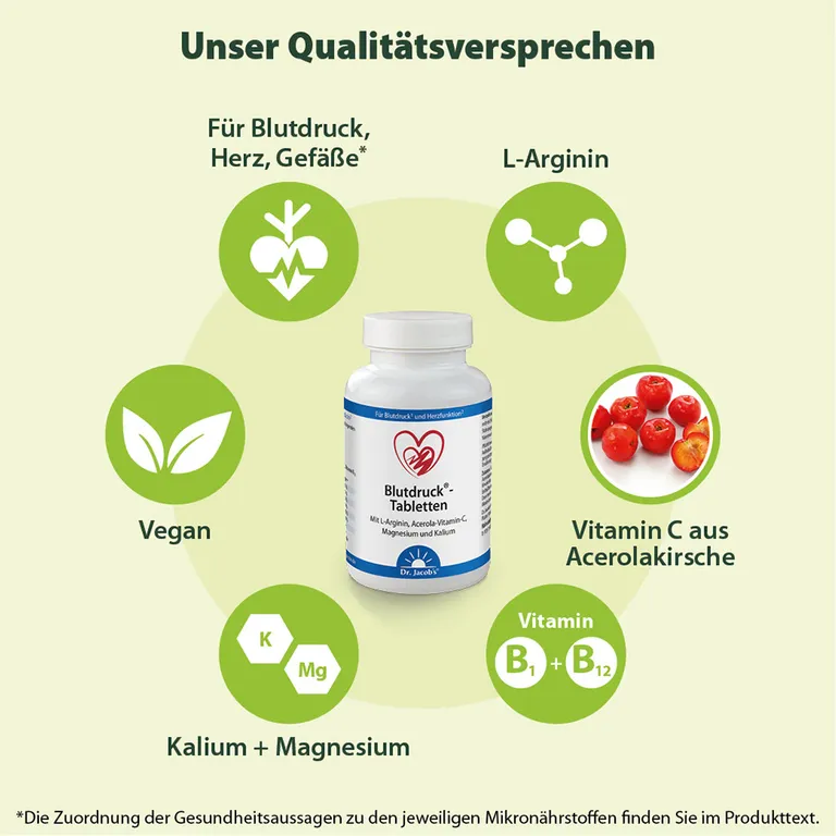 Shopapotheke Dr. Jacob's Blutdruck-Tabletten L-Arginin Acerola-Vitamin-C Magnesium Kalium