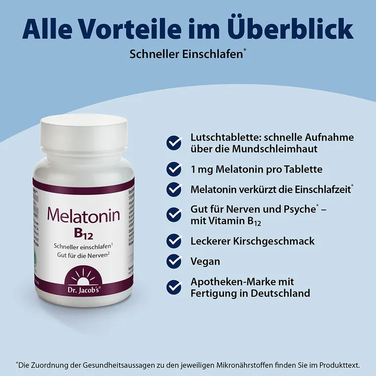 Shopapotheke Dr. Jacob's Melatonin B12 Lutschtablette 1 Mg + Vitamin B12 Kirsche Vegan