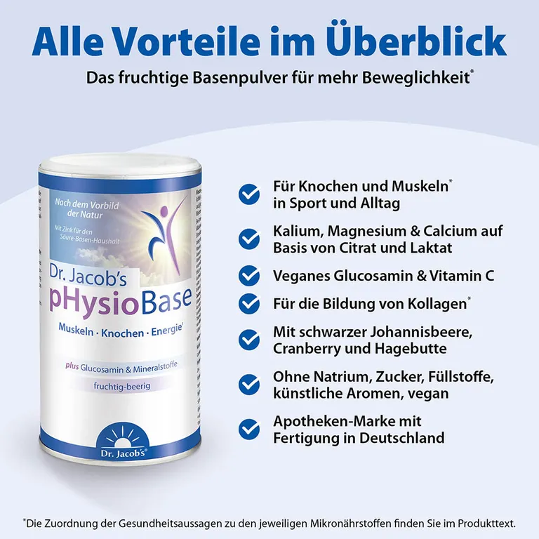 Shopapotheke Dr.Jacob's PHysioBase Basen-Citrat-Basenpulver Basische Mineralstoffe Glucosamin