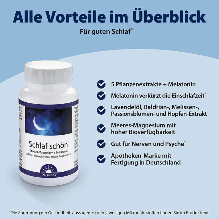 Shopapotheke Dr. Jacob's Schlaf Schön Melatonin Magnesium Baldrian Hopfen Lavendel Melisse
