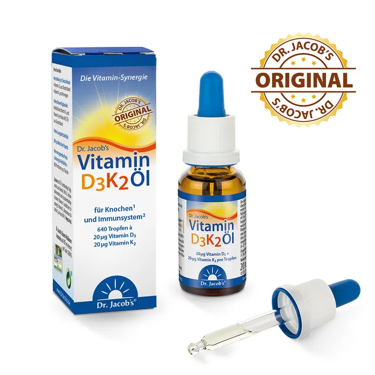 Shopapotheke Dr. Jacob's Vitamin D3K2 Öl 800 IE/20 Mcg D3+K2 640 Tropfen Vegetarisch