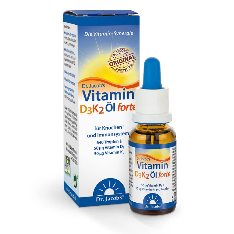 Shopapotheke Dr. Jacob's Vitamin D3K2 Öl Forte 2000 IE/50 Mcg D3+K2 Hochdosiert 640 Tropfen