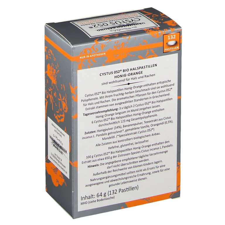 Shopapotheke Dr. Pandalis Cystus 052® Bio Halspastillen – Honig-Orange