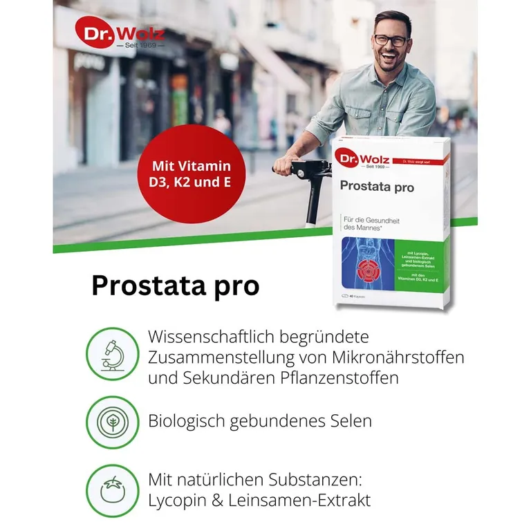 Shopapotheke Dr. Wolz Prostata Pro Speziell Für Die Gesundheit Des Mannes Mit Vitaminen Lycopin Leinsamen-Extrakt Und Biologisch Gebundenem Selen 2x20 Kapseln