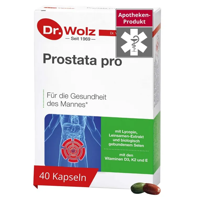 shopapotheke Dr. Wolz Prostata pro speziell für die Gesundheit des Mannes mit Vitaminen Lycopin Leinsamen-Extrakt und biologisch gebundenem Selen 2x20 Kapseln