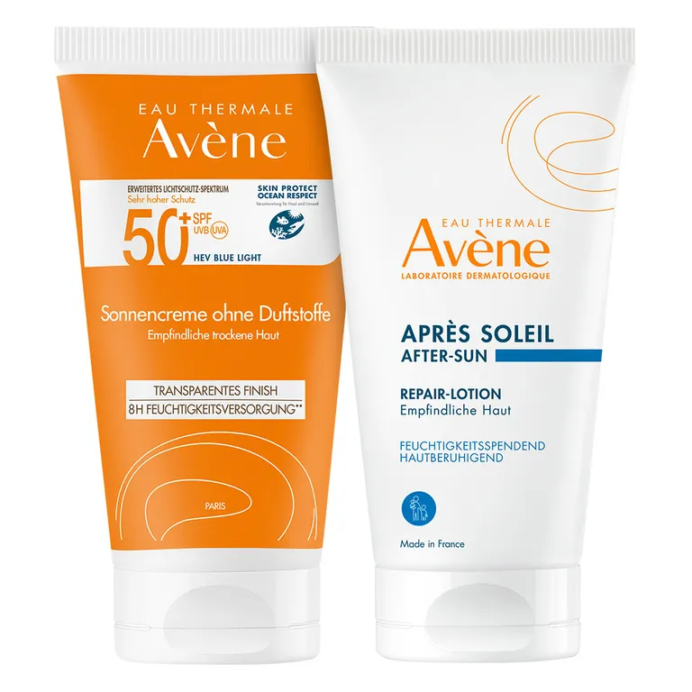 shopapotheke Eau Thermale Avène – Sonnencreme SPF 50+ ohne Duftstoffe + Avène After Sun Repairlotion 50ml GRATIS