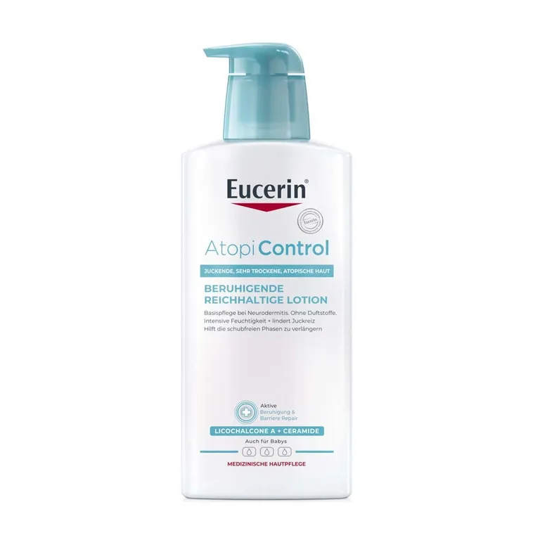 shopapotheke Eucerin® AtopiControl Beruhigende Reichhaltige Lotion beruhigt die Haut bei Neurodermitis - Jetzt 20% sparen mit Code "eucerin20" + Eucerin AtopiControl Hydro-Lotion 20ml GRATIS