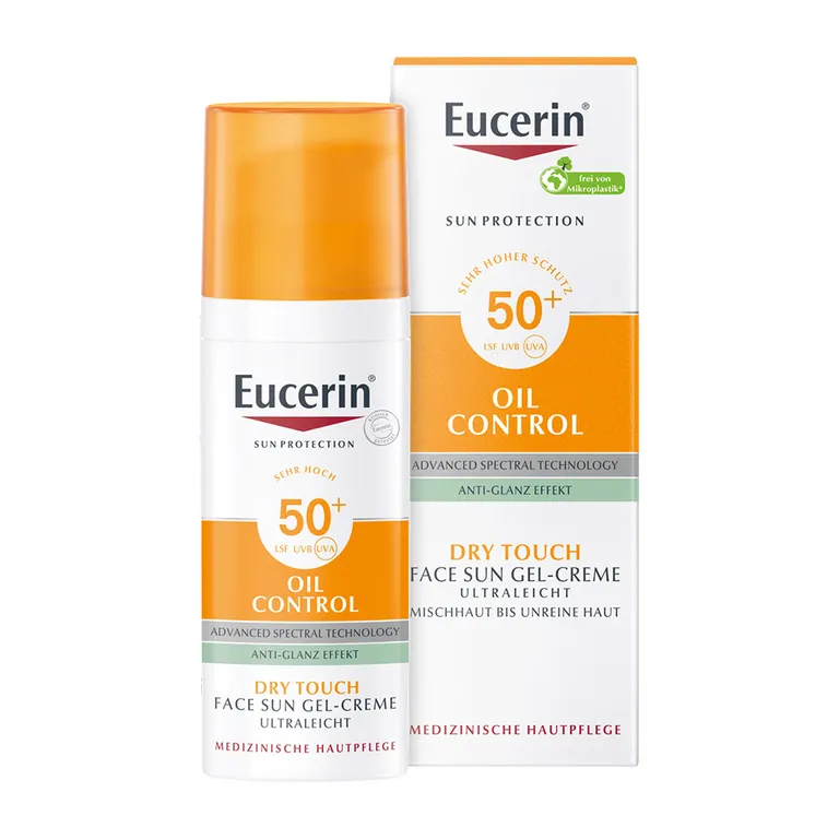 shopapotheke Eucerin® Oil Control Face Sun Gel-Creme LSF 50+ – sehr hoher Sonnenschutz mit 8 Stunden Anti-Glanz Effekt auch für zu Akne neigende Haut - Jetzt 20% sparen mit Code "eucerin20" + Eucerin Oil Control Face LSF50+