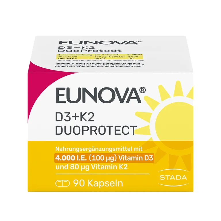 shopapotheke EUNOVA® D3 + K2 DuoProtect – 4.000 I.E. Nahrungsergänzungsmittel mit zur normalen Funktion des Immunsystems & Erhaltung normaler Knochen