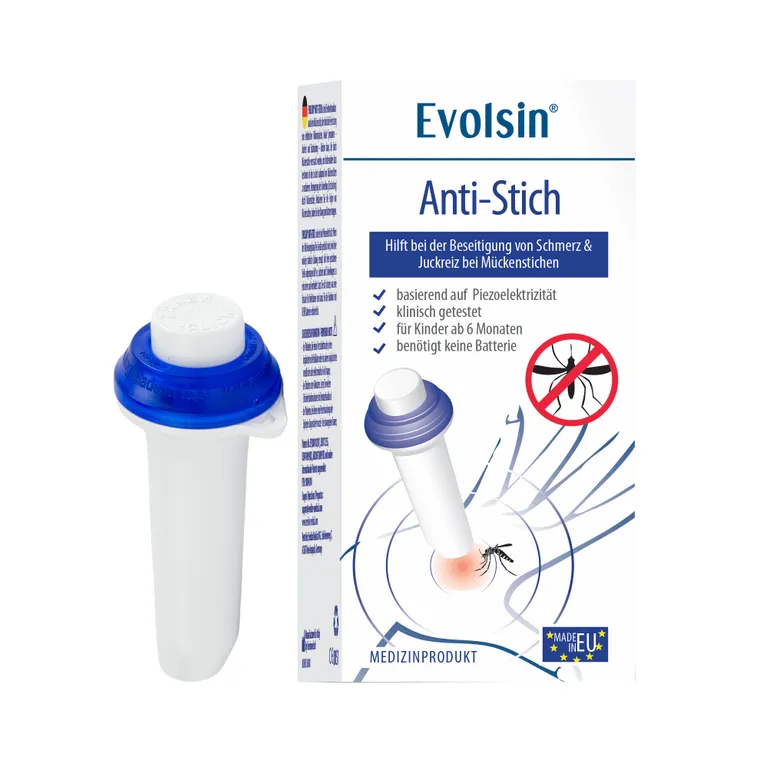 shopapotheke Evolsin® Anti Stich zur Behandlung von Insektenstichen OHNE Chemie & Hitze I elektrischer Insektenstichheiler lindert Juckreiz & Schwellungen