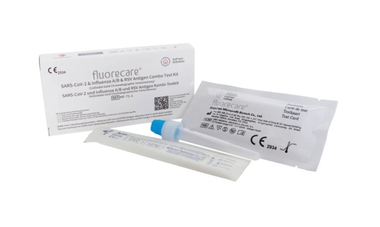 Shopapotheke Fluorecare Kombitest SARS-CoV-2 & Influenza A/B & RSV + Gratis BLT Desinfektionsmittel