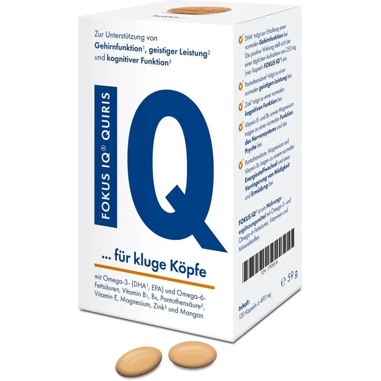 shopapotheke FOKUS IQ QUIRIS zur Unterstützung geistiger Leistungsfähigkeit mit Omega-3 und 6 und Vitamin-Mineralstoff Komplex