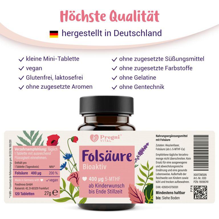 Shopapotheke Folsäure Tabletten Bioaktiv (L-5-MTHF-Ca) - Von PregniVital®