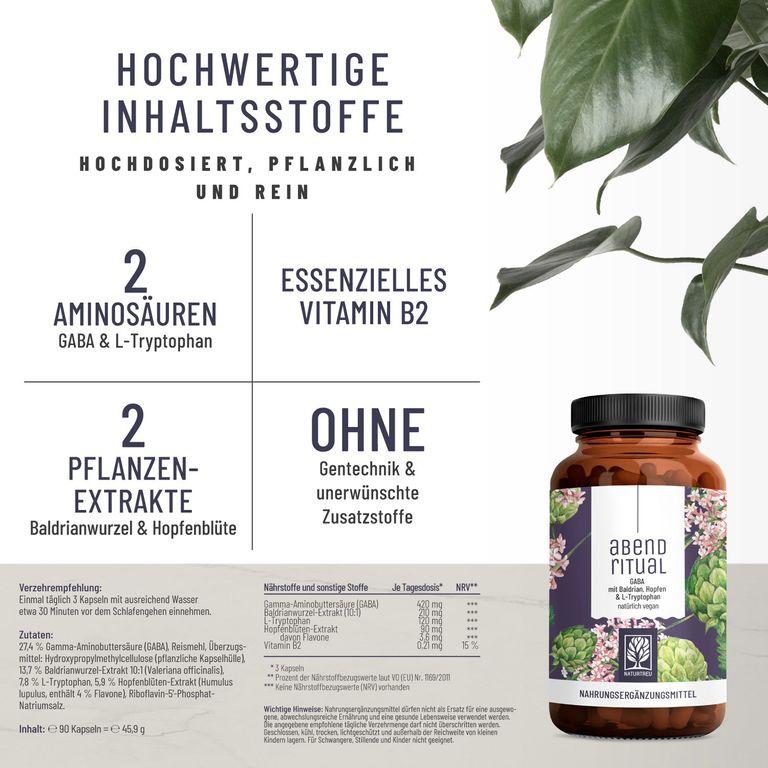 Shopapotheke GABA Mit Baldrian Hopfen & L-Tryptophan - Abendritual - NATURTREU®