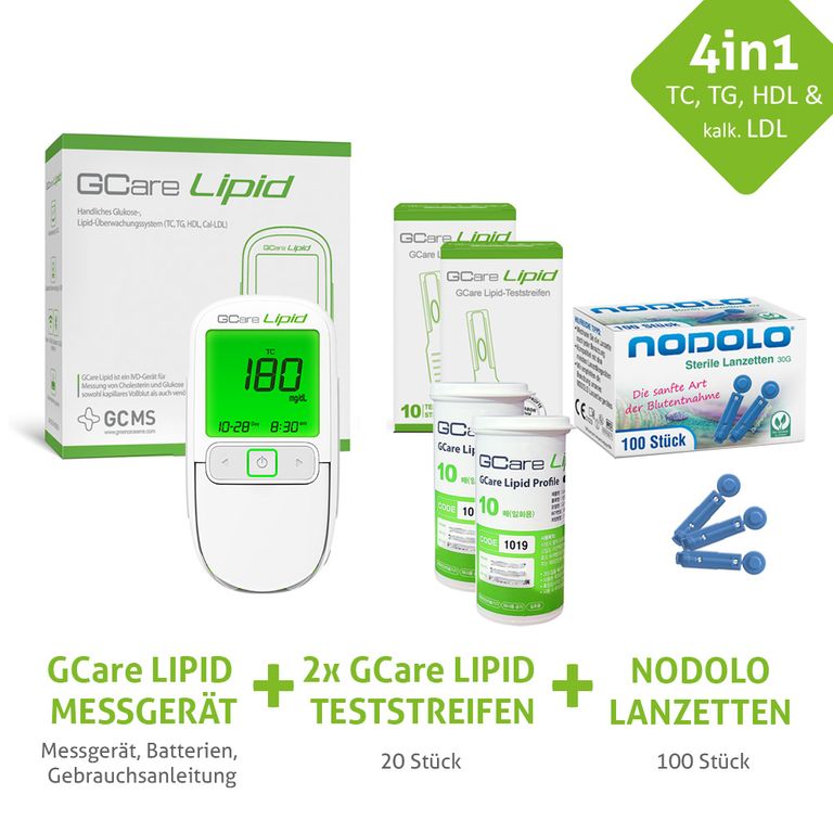 Shopapotheke Gcare LIPID Gesamtcholesterin Messsystem Mit Teststeifen Und Lanzetten Und Etui