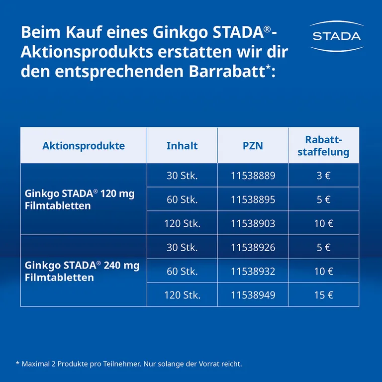 Shopapotheke Ginkgo Biloba STADA® 120 Mg Bei Gedächtnis- Und Konzentrationsstörungen