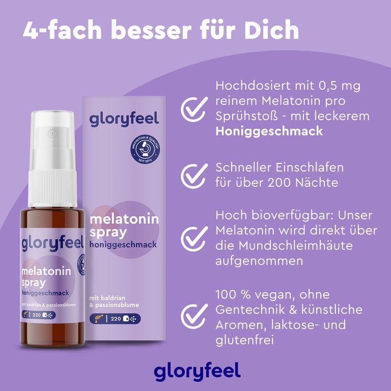 Shopapotheke Gloryfeel® Melatonin + Baldrian Lavendel & Melisse Spray Honig