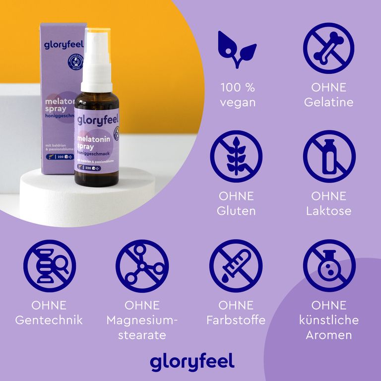 Shopapotheke Gloryfeel® Melatonin + Baldrian Lavendel & Melisse Spray Honig