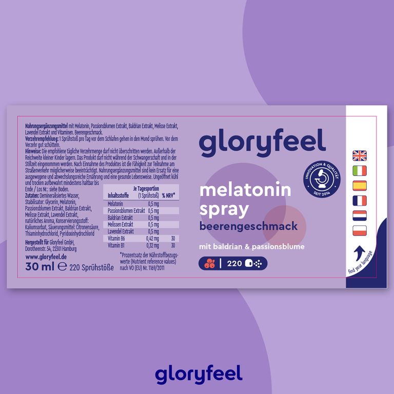 Shopapotheke Gloryfeel® Melatonin + Baldrian Lavendel & Melisse Spray Beere