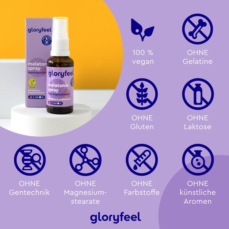 Shopapotheke Gloryfeel® Melatonin + Baldrian Lavendel & Melisse Spray Beere