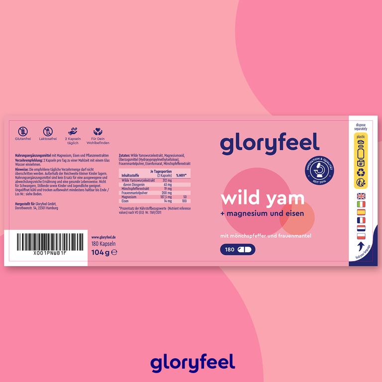 Shopapotheke Gloryfeel ® Wild Yam + Mönchspfeffer & Frauenmantel Mit Magnesium & Eisen Kapseln