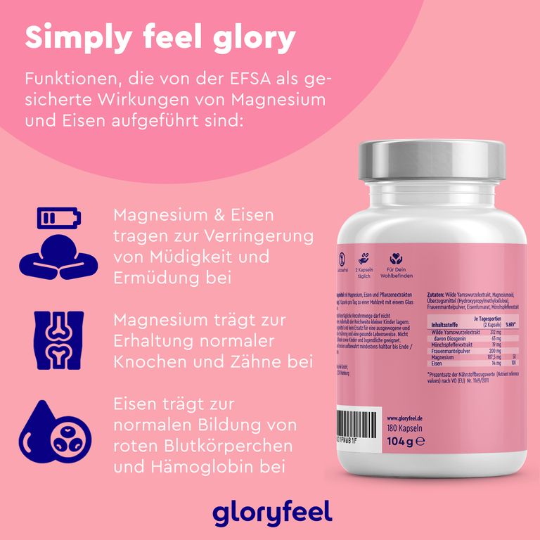 Shopapotheke Gloryfeel ® Wild Yam + Mönchspfeffer & Frauenmantel Mit Magnesium & Eisen Kapseln