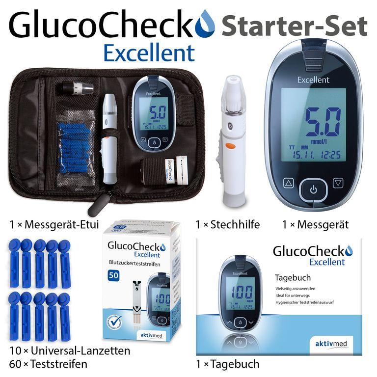 Shopapotheke GlucoCheck Excellent Messgerät (mmol/L) + 60 Teststreifen